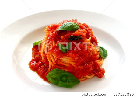 Tomato pasta on white background Tomato pasta on white background 137133889