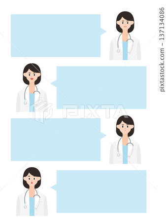 簡單的女醫生面部表情和對話框插圖套裝(上半身)3 簡單的女醫生面部表情和對話框插圖套裝(上半身)3 137134086