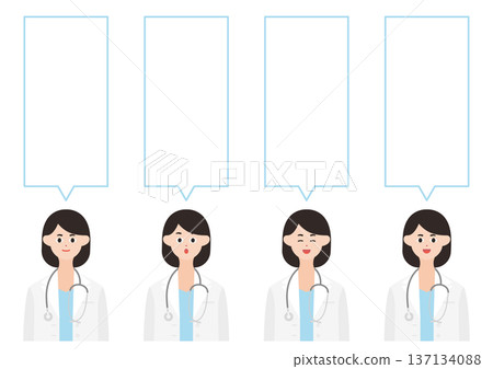 簡單的女醫生面部表情和對話框插圖套裝（上半身）5 137134088