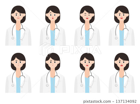 簡單的女醫生臉部表情插畫集（上半身） 137134092