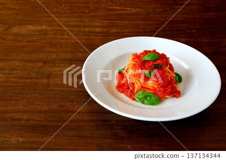 Tomato pasta on the table background 137134344