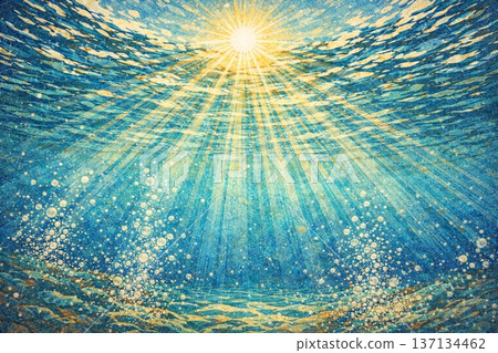 背景素材：水下、海底、仰望、陽光、印刷風格 137134462