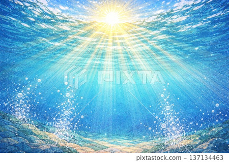背景素材:水下、海底、仰望、陽光、水彩畫 背景素材:水下、海底、仰望、陽光、水彩畫 137134463