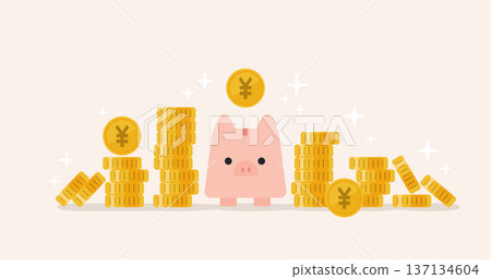 儲蓄與投資圖片：小豬存錢筒與硬幣 資產形成 金融 商業概念 向量圖 | 簡單 137134604