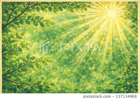 新鮮的綠植、陽光、生氣勃勃的畫面,木版畫風格 新鮮的綠植、陽光、生氣勃勃的畫面,木版畫風格 137134968
