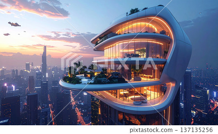 Futuristic Luxury Balcony Overlooking City 137135256