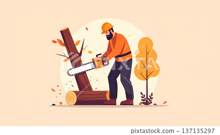 Lumberjack Cutting Tree Illustration 137135297