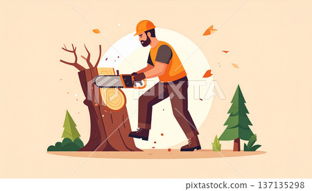 Lumberjack Cutting Tree Illustration Lumberjack Cutting Tree Illustration 137135298