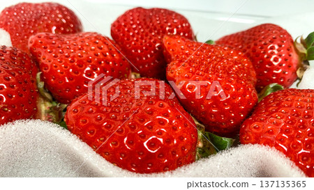Glossy Amaou strawberries 137135365