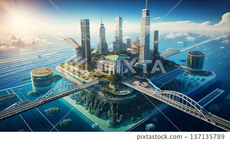 Futuristic Smart City with Sustainable Energy Infrastructure Futuristic Smart City with Sustainable Energy Infrastructure 137135789