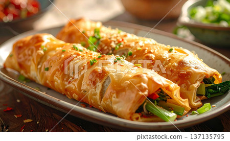 Baked Cheesy Lasagna Served Hot on Plate Baked Cheesy Lasagna Served Hot on Plate 137135795