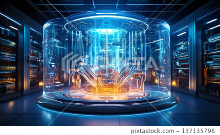 Glass Cylinder Data Center Core with Digital Light 137135798