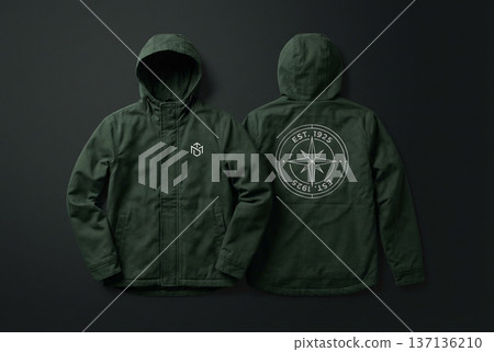 Dark Green Hooded Jacket Mockup with Tactical Urban Style Dark Green Hooded Jacket Mockup with Tactical Urban Style 137136210