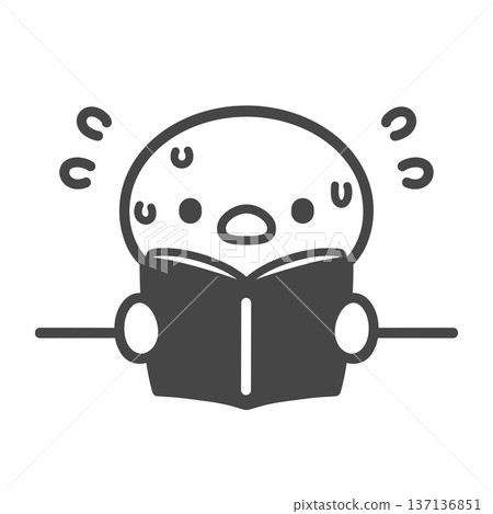 A hand-drawn line drawing of a chick opening a book during class and panicking, struggling with a problem he doesn't understand A hand-drawn line drawing of a chick opening a book during class and panicking, struggling with a problem he doesn't understand 137136851
