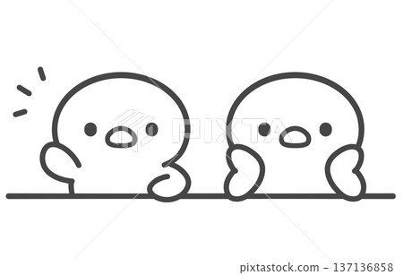 A hand-drawn line drawing of a chick raising its hand and a chick resting its chin on its hand. A contrast between active and passive behavior during class or a meeting. A hand-drawn line drawing of a chick raising its hand and a chick resting its chin on its hand. A contrast between active and passive behavior during class or a meeting. 137136858