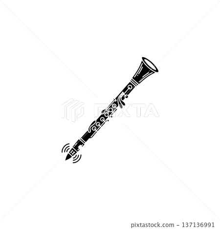Detailed Clarinet Illustration in Black Outline Style 137136991