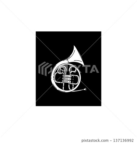 French Horn Icon White on Black Square Background 137136992