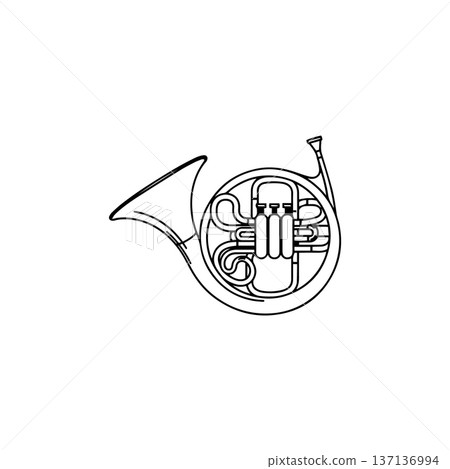 French Horn Technical Outline Drawing Isolated on White 137136994