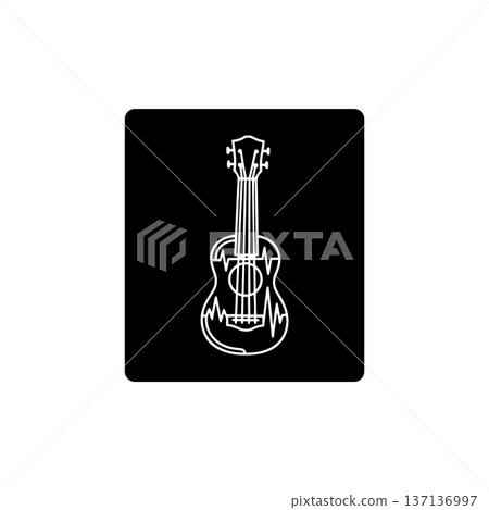 Ukulele Icon White on Black Square Background Ukulele Icon White on Black Square Background 137136997