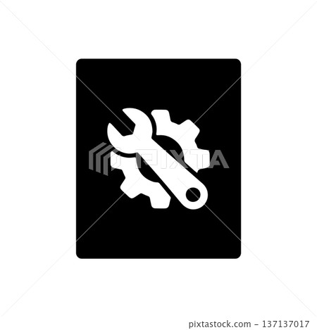 Settings Gear and Wrench Icon White on Black Background 137137017