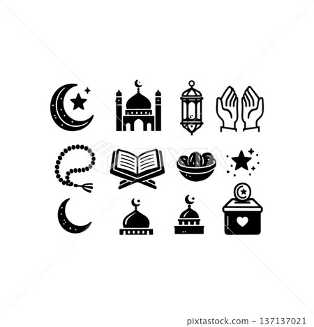 Islamic Line Art Icon Set Isolated on White 137137021