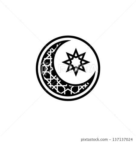 Crescent Moon and Star Islamic Icon Line Art Crescent Moon and Star Islamic Icon Line Art 137137024