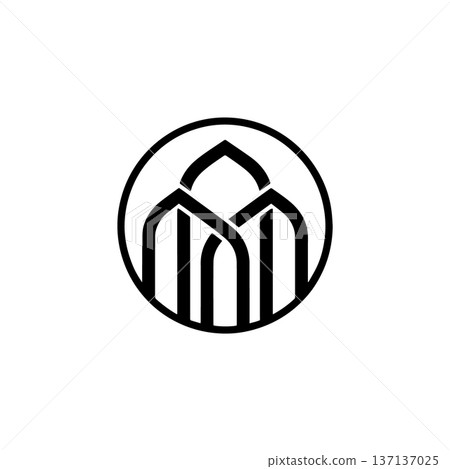 Mosque Dome Icon Line Art in Circular Frame Mosque Dome Icon Line Art in Circular Frame 137137025