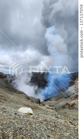 The crater of Mt. Aso that raises the eruption The crater of Mt. Aso that raises the eruption 137137059