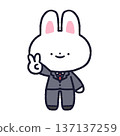 A rabbit in a suit making a peace sign 137137259