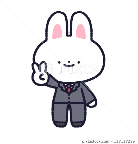 A rabbit in a suit making a peace sign A rabbit in a suit making a peace sign 137137259