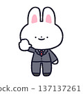 A rabbit in a suit raising one hand 137137261