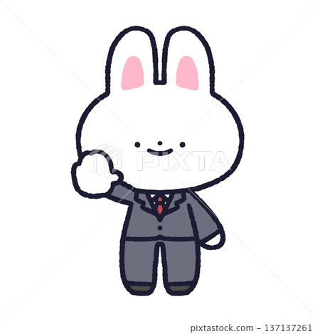 A rabbit in a suit raising one hand A rabbit in a suit raising one hand 137137261