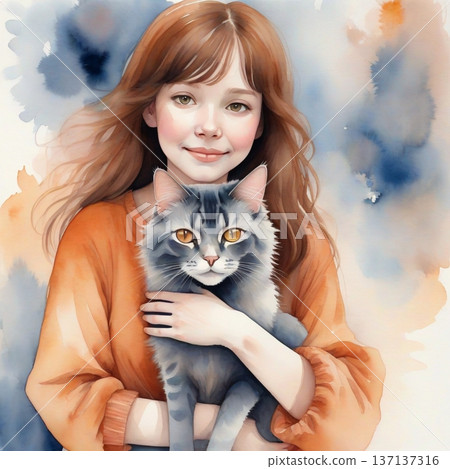 A heartwarming moment for a girl cuddling with a cat A heartwarming moment for a girl cuddling with a cat 137137316