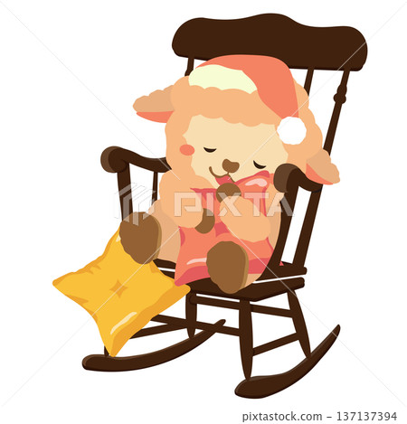 Illustration of a stuffed sheep sleeping in a rocking chair Illustration of a stuffed sheep sleeping in a rocking chair 137137394