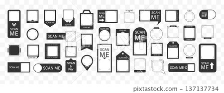Scan me Frame. Black and white bottom. Minimal and clean layout. Modern app icon and business design. Set of Flat Vector illustration Scan me Frame. Black and white bottom. Minimal and clean layout. Modern app icon and business design. Set of Flat Vector illustration 137137734
