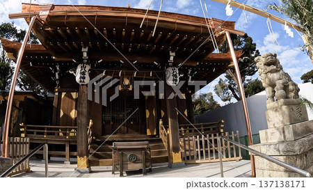 Shinagawa Ward - The main hall and guardian lions of Koyama Hachiman Shrine Shinagawa Ward - The main hall and guardian lions of Koyama Hachiman Shrine 137138171