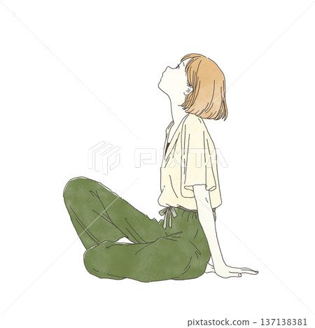 Young woman sitting and looking up 137138381