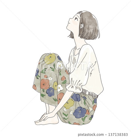 Young woman sitting and looking up 137138383