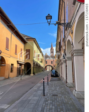View of Garibaldi Street, Pieve di Cento, Bologna. Italy 137138403