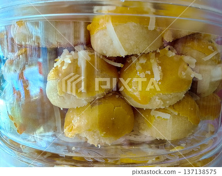 Nastar cookies pineapple tarts in a plastic container. Eid Mubarak 137138575