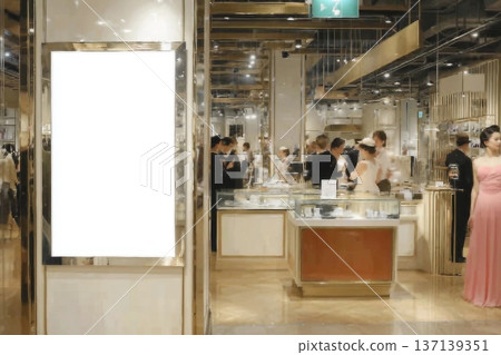 Advertising poster board inside department store Advertising poster board inside department store 137139351
