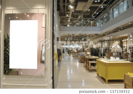Advertising poster board inside department store Advertising poster board inside department store 137139352