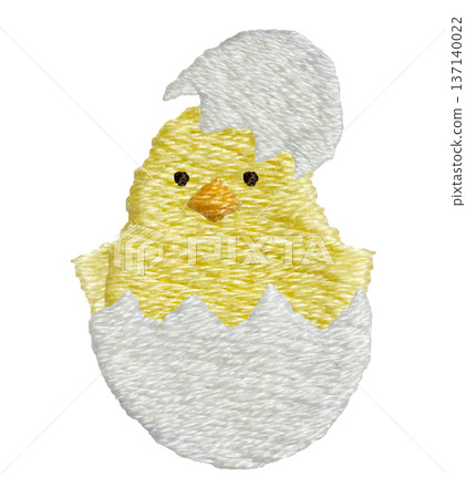 [Eggs and chicks] Hand-embroidered illustration material 137140022
