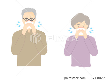 Elderly person blowing their nose illustration vector material 137140654
