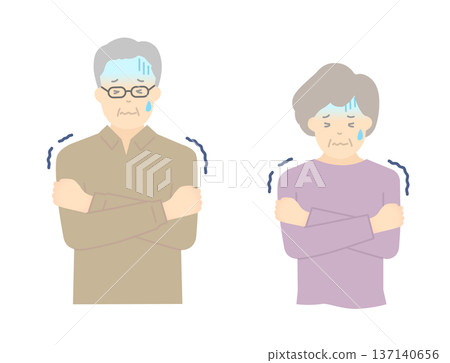 Vector illustration of an elderly person with chills 137140656