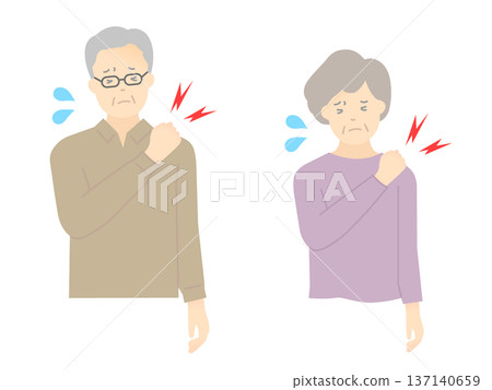 Vector illustration of an elderly person suffering from stiff shoulders 137140659