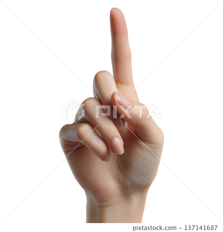 Woman's hand with manicured nails showing upward pointing gesture isolated on white background, concept of attention or direction Woman's hand with manicured nails showing upward pointing gesture isolated on white background, concept of attention or direction 137141687