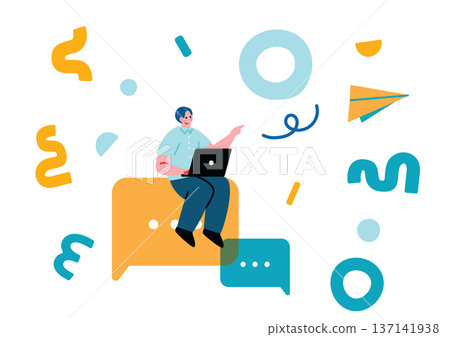 男子正在電腦上發送電子郵件 男子正在電腦上發送電子郵件 137141938