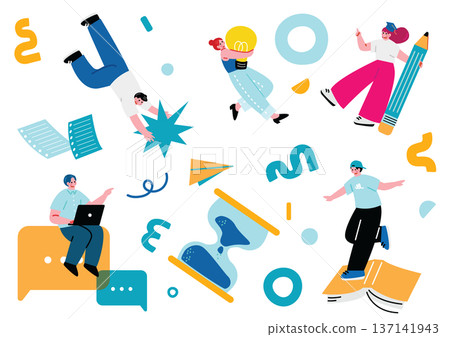 Pop and cute student male and female illustration set Pop and cute student male and female illustration set 137141943