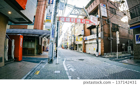 Tokyo: A narrow alleyway in the city where the texture of concrete remains Tokyo: A narrow alleyway in the city where the texture of concrete remains 137142431